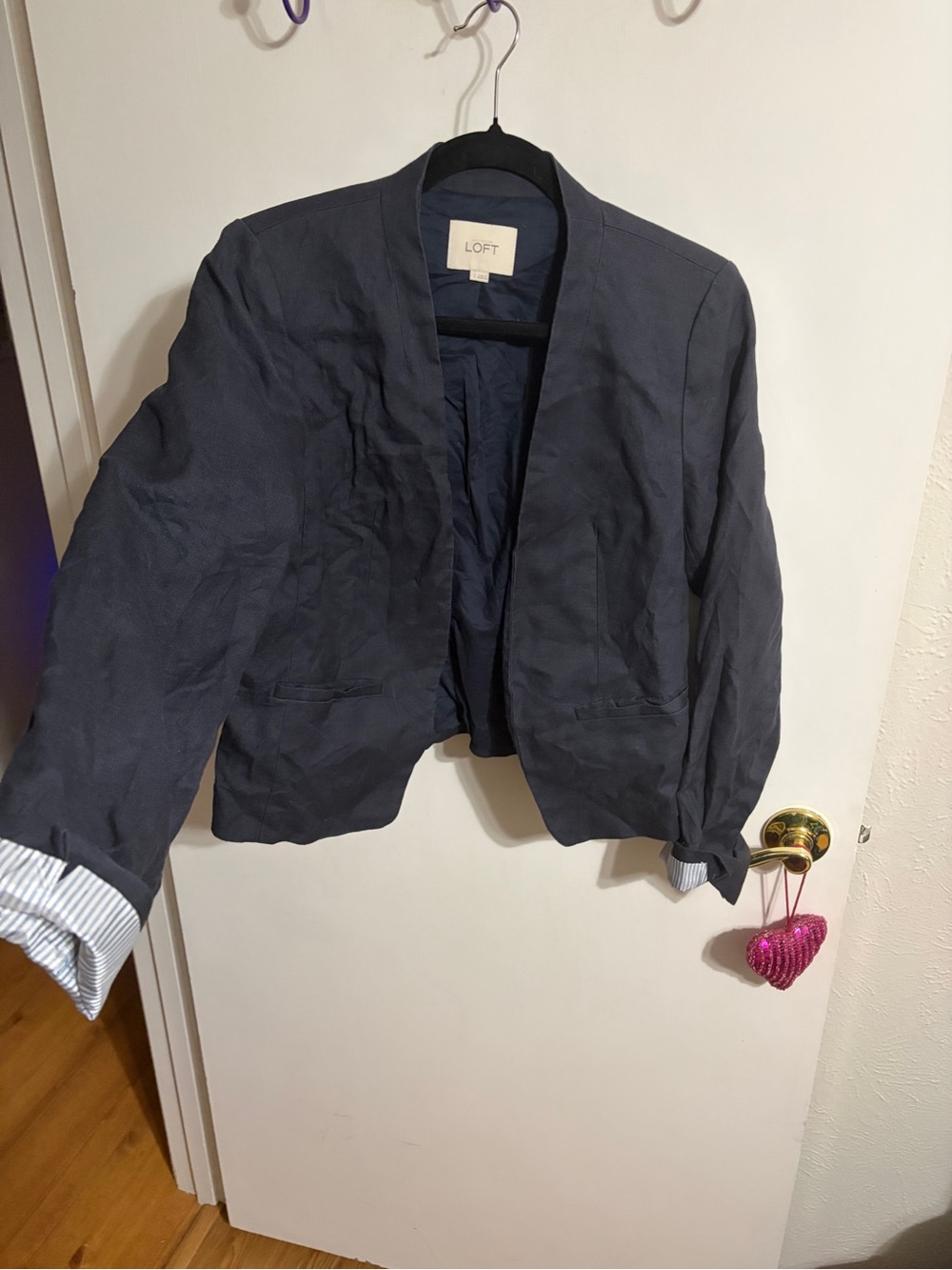 💜 2 LOFT Dark Navy Open-Front Cropped Blazer